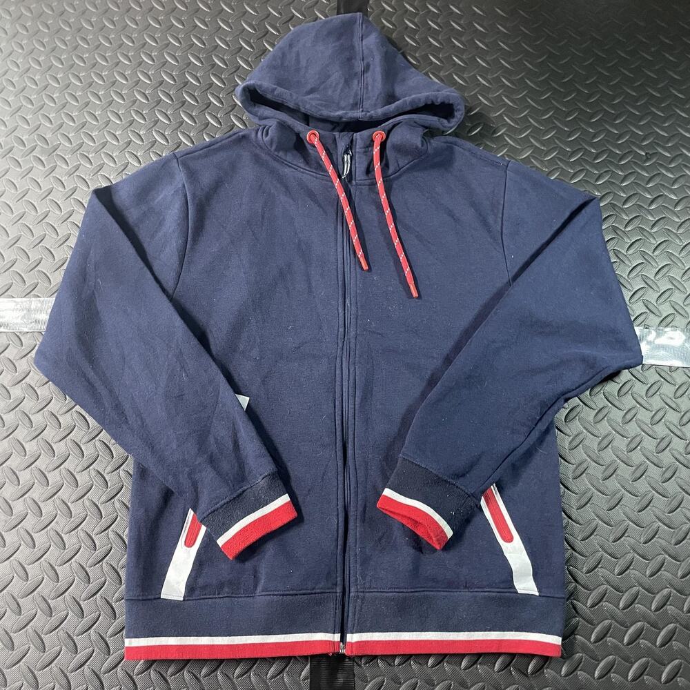 WSS Athletic Hoodie Mens Medium Navy Full Zip Sweatshirt Red White Trim Pockets